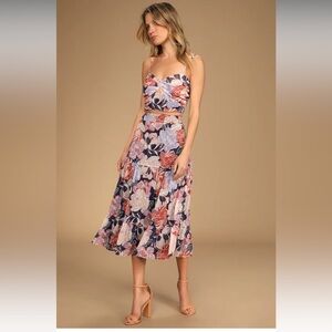 Lulus Floral Two-Piece Midi Dress, size medium